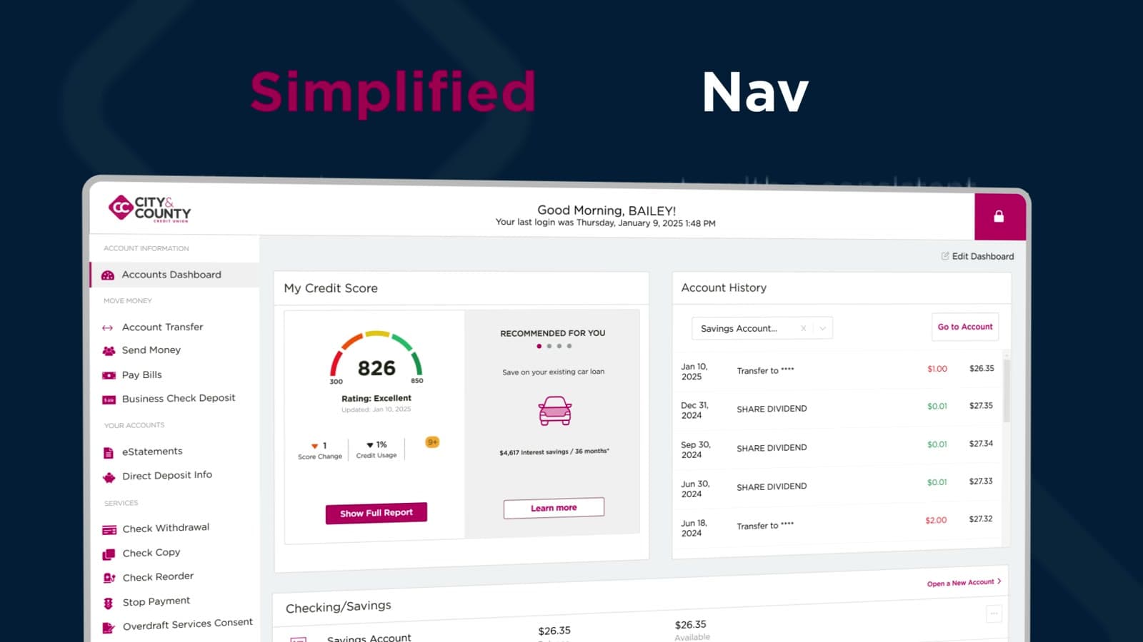 Launch film for the new online banking platform, showing the accounts dashboard